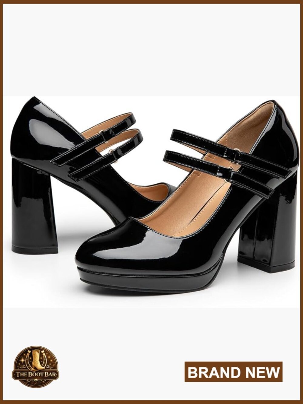 Mary Jane Heels Chunky Block Platform Pumps Double Strap Round Toe Dress Shoes